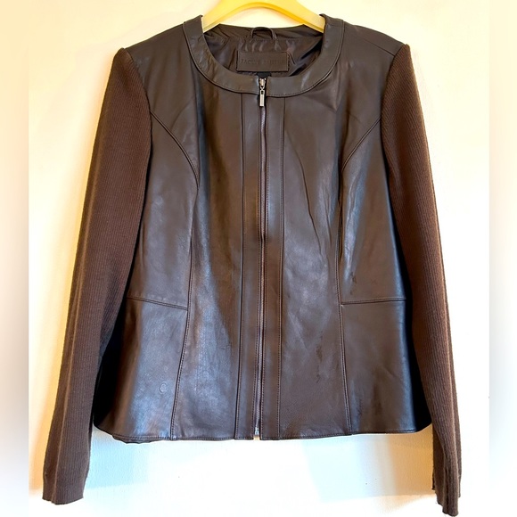 Jaclyn Smith Jackets & Blazers - NWOT Chocolate Brown Genuine Leather & Sweater Jacket size XL